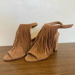 Fringe Mule Sling-Back Heels